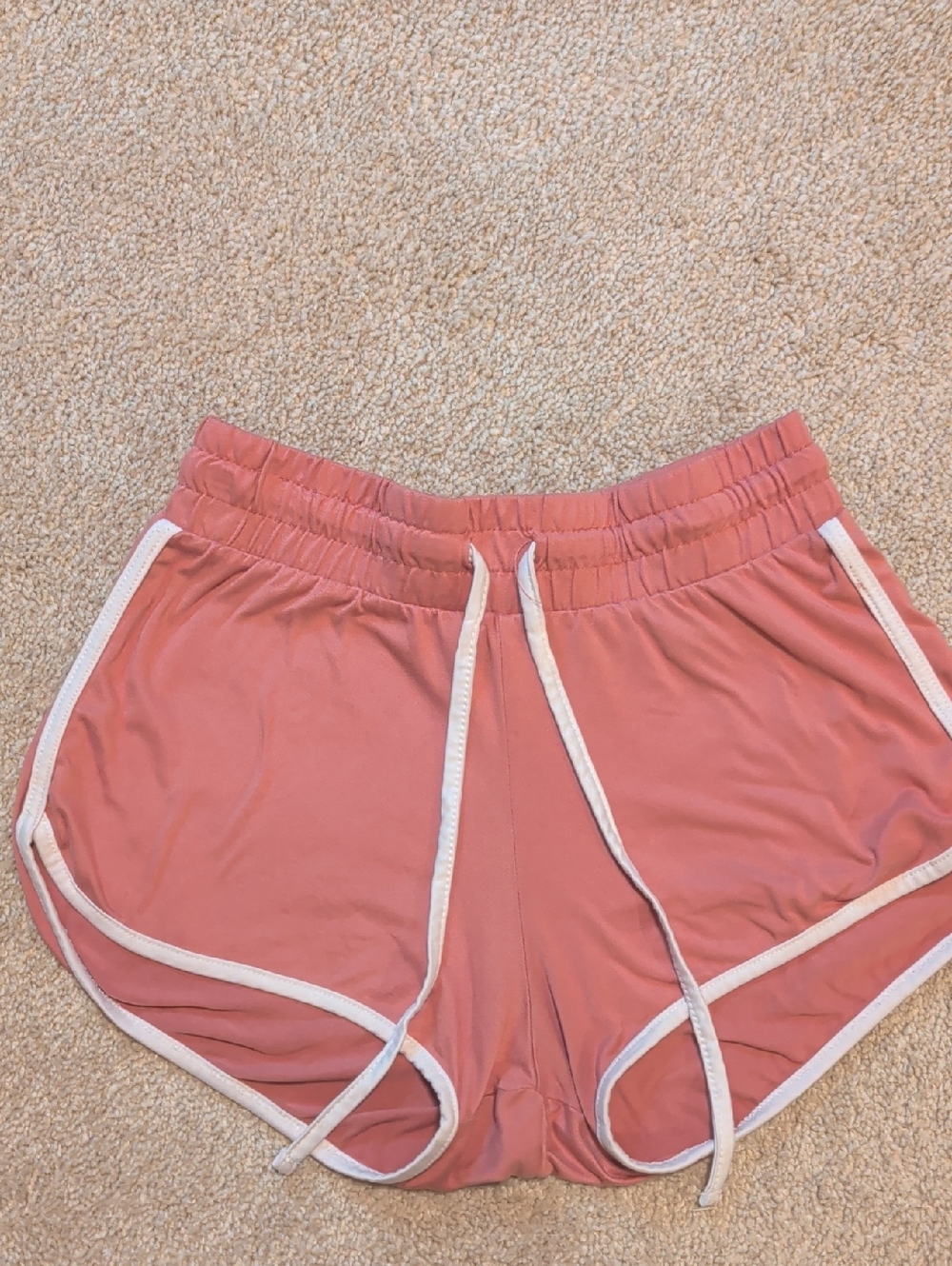 Love  Streak Women’s Coral Athletic Dolphin Shorts with White Trim